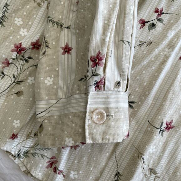 VTG Tapestry Striped Floral Cottagecore Shirt 3X Prairie Butter Yellow Grandma - Picture 4 of 11